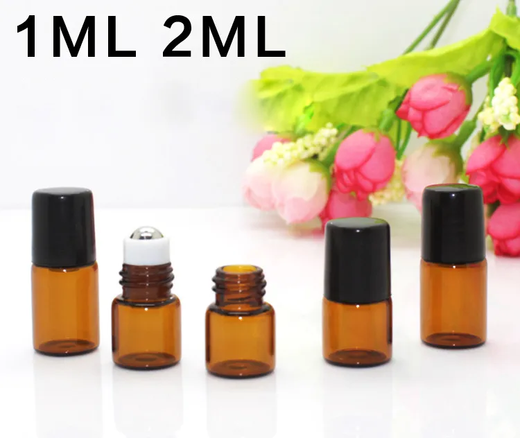 2020 Hot Selling Amber 1ml 2ml 3ml 5ml 10 ml glasrullflaskor med rostfritt stålkula för eterisk olja / gratis dhl