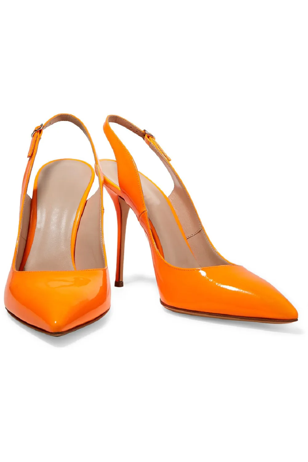 Zandina 새로운 도착 여자 손수 만든 특허 가죽 신발 Slingback 뾰족 높은 뒤꿈치 패션 파티 파티 프롬 펌프 오렌지