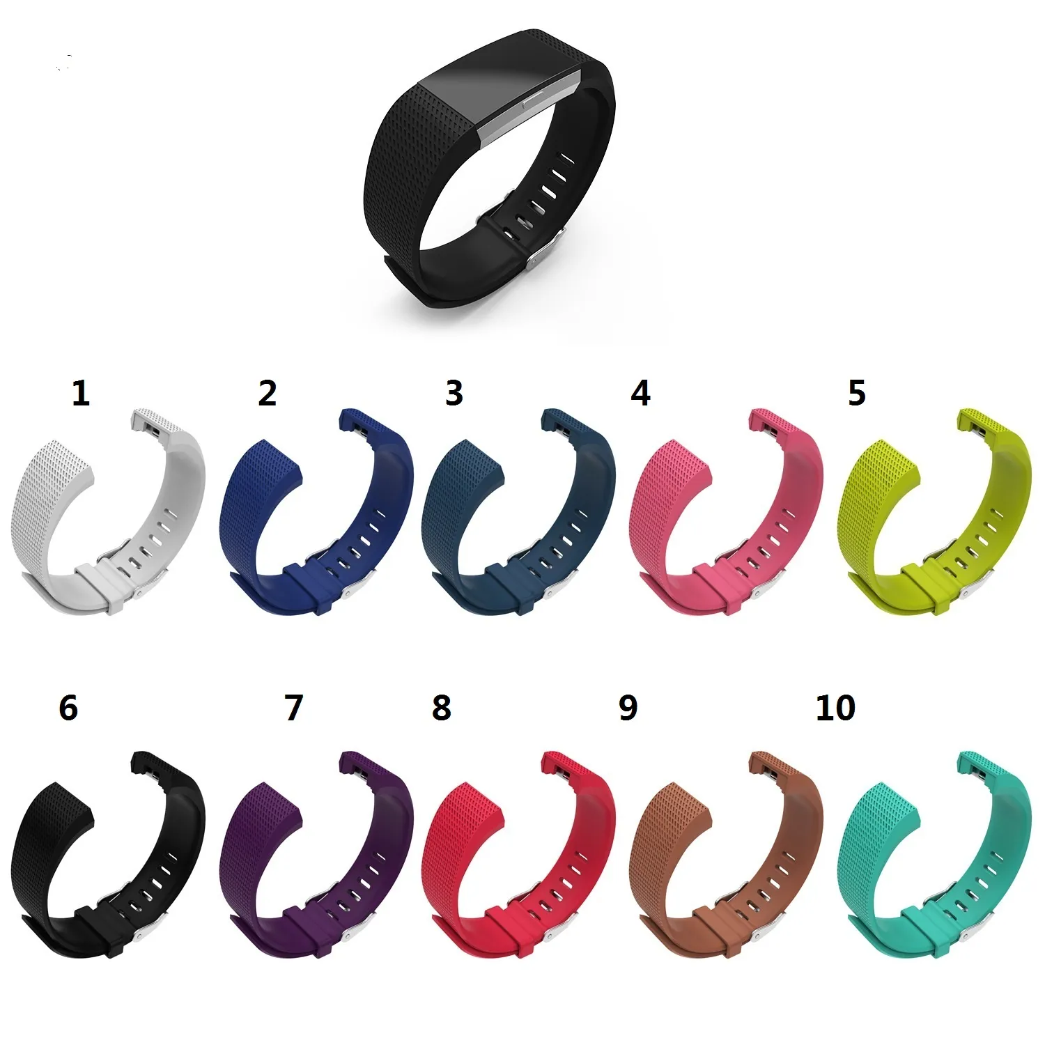 Silikon-Ersatz-Bänder für Fitbit Gebühr 2 Armbanduhr-Bügel-Band-Armbandsportbügel 10pcs / lot