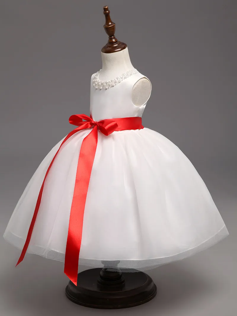 Princess Flower Christening Dress Pearl Princess Dress Flower bowknot Baby Dress Girl Wedding Birthday Big Bow55212143962224