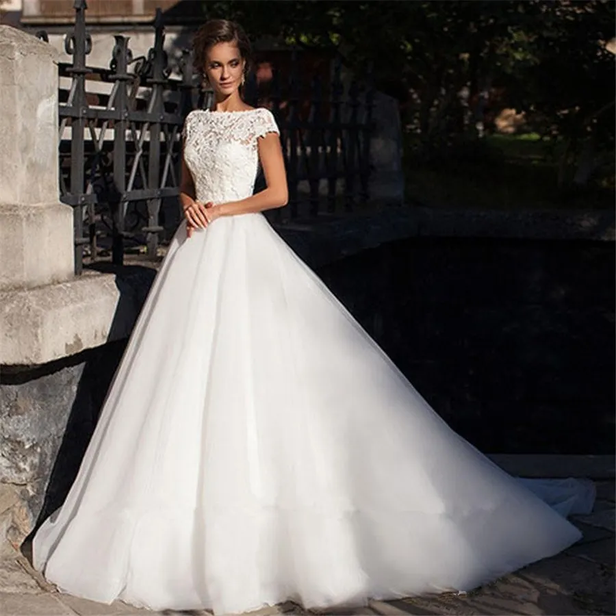 chinese dress ladies High Neck Lace Wedding Dresses Vintage Short Sleeve Wedding Dress XS00 main image 1