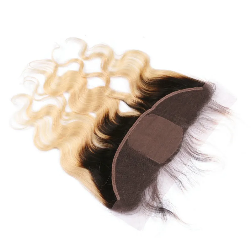 # 1B / 613 Blonde Ombre Péruvienne Base de Soie de Cheveux Humains Oreille à Oreille Dentelle Frontale Fermeture Vague de Corps Ombre Soie Top 13x4 Dentelle Frontaux
