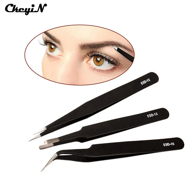 3pcs / set Stainless Steel Eyebrowweezer Eywash Extension Set Nail Tools Cosmetic Makeup Fact Sweeers