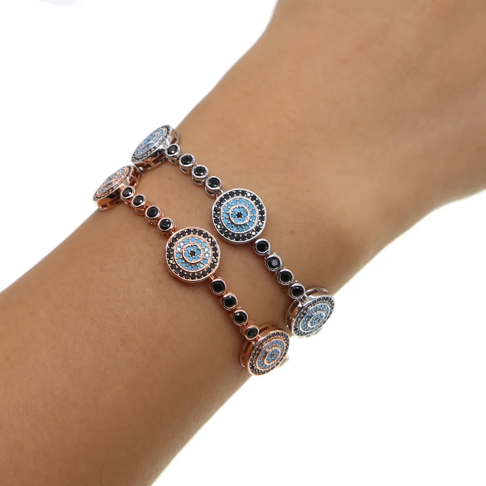 Fit pandora mode smycken micro pave cz turkos sten onda ögat charm justera tjej smycken svart cz tennis armband