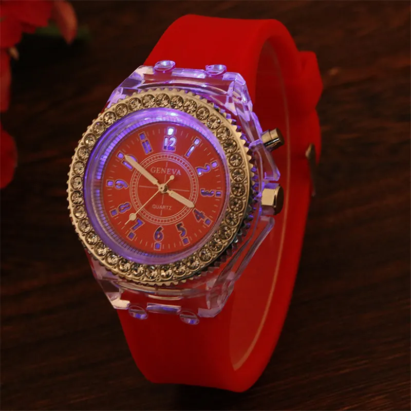 LED Silicone Watches Luxury Diamond Geneva Watch Colorful Lights Watch