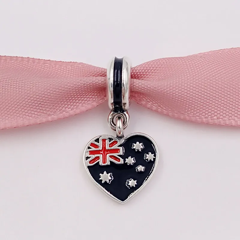 Andy Jewel 925 Silver Beads Australian Flag Heart Silver Karm تناسب قلادة أساور باندورا الأوروبية لتصنيع المجوهرات 791415ENMX