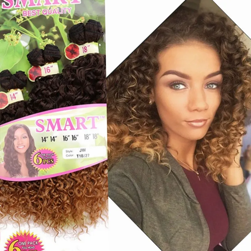 6 sztuk / partia dla jednej głowy Boże Narodzenie Piękny Ombre Kolor Syntetyczne Włosy Wefts Jerry Curl Crochet Extensions Hair Extensions Szydełkowe warkocze Włosy