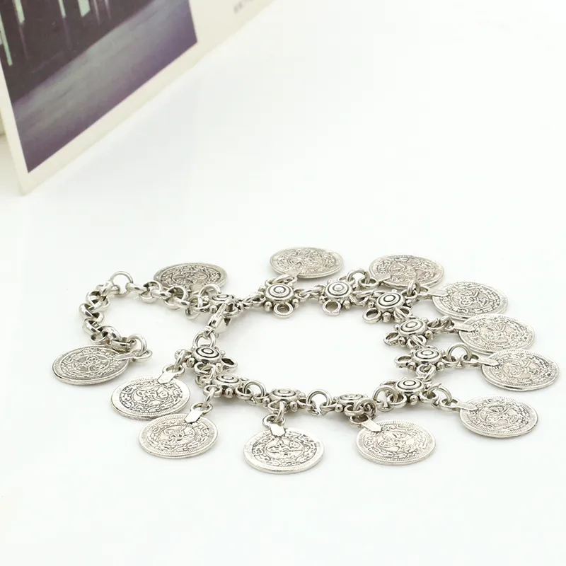 Wholesale Cheap Tribal Ethnic Silver Coin Tassel Gypsy Turkish Anklets Bracelet Jewelry