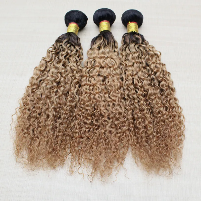 Ombre brasilianskt hår lös våg 3 ​​buntar ombre # 1b / 27 peruanska hårväv buntar kroppsvåg hår mänsklig lockigt rakt