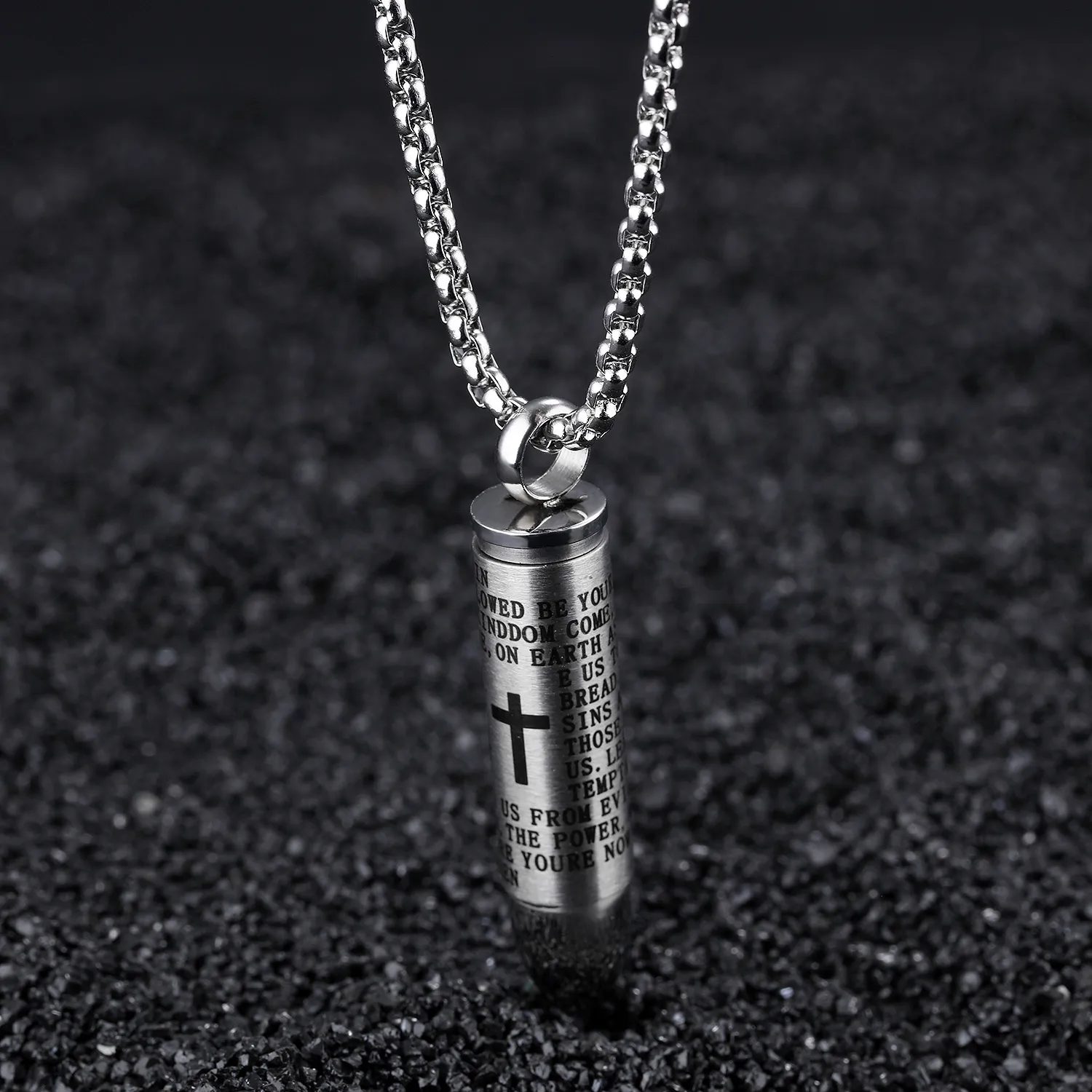 Lord's Prayer Cross Bullet Cremation Memorial Urn Ketting in 316L roestvrij staal - Zilver, goud, zwart