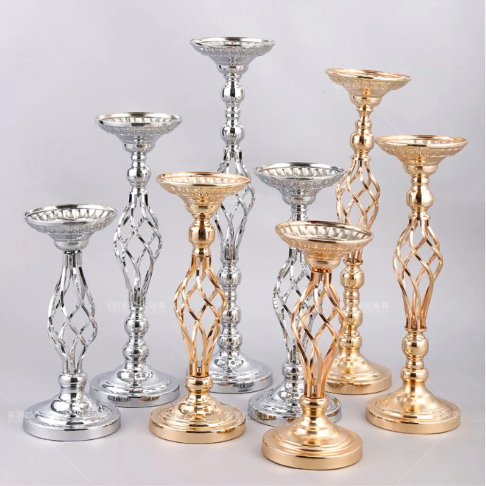 Kreatywny Hollow Gold / Silver Metal Candle Holder Wedding Stół Rack Stół do domu i Dekoracja Drogowa