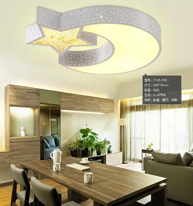 Lampe pour enfants Star Moon Plafonnier Personnalité créative Plafond de chambre à coucher pour garçon / fille Lampes à LED en cristal romantique