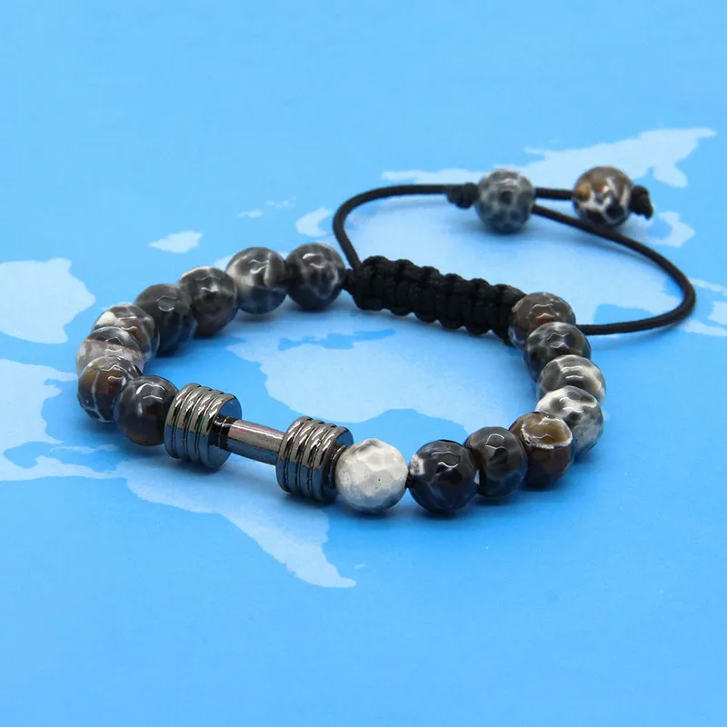 Braccialetti di energia sportiva all'ingrosso 8mm sfaccettati vene di drago grigio nuovi braccialetti Macrame con manubri fitness uomo