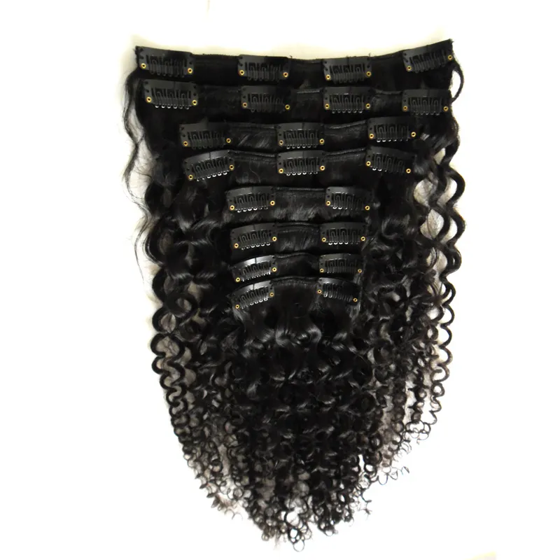 Peruwiański klips w przedłużeniach włosów 100g 100g 8 sztuk Kinky Curly African American Clip w Ludzkich Hair Extensions