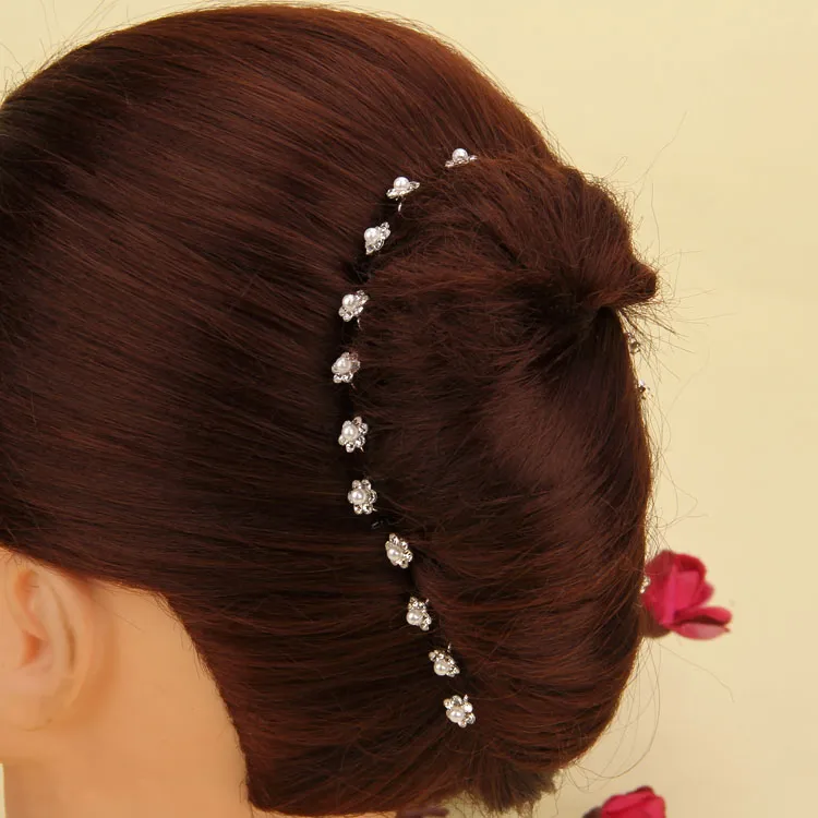 10 stks Faux Pearl Rhinestone U-vormige haarspelden Bruiloft Bruids Haar Prom Pins Bloem Girl Pin Small Size Multi Color