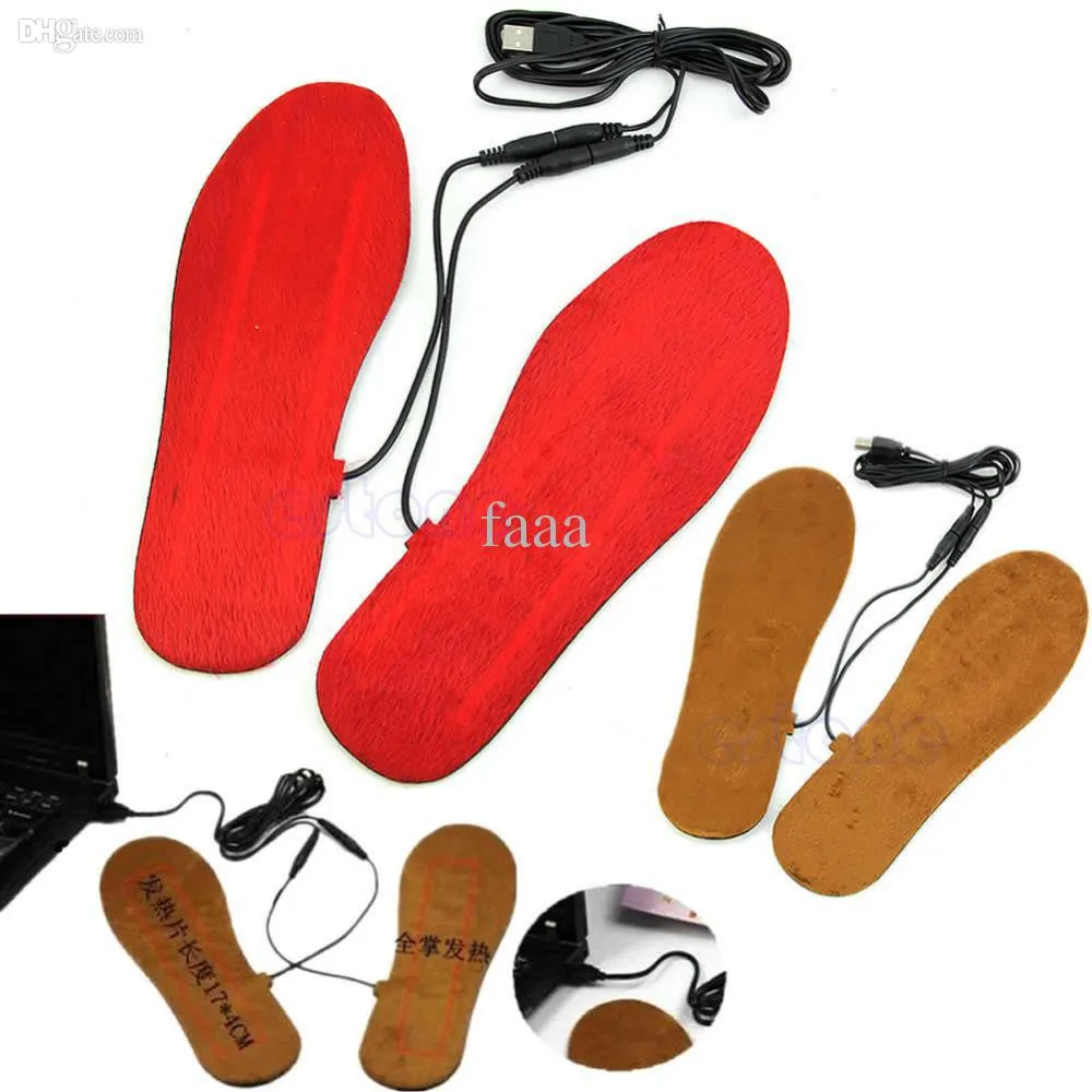 Wholesale-1 Pair USB Electric Powered Heated Insoles For Shoes Boots Keep Feet Warm New