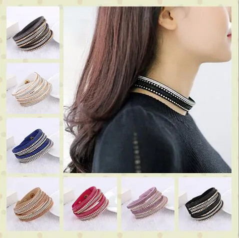 2018 nuovi gioielli di moda braccialetti avvolgenti in cristallo braccialetti per donna collana di braccialetti con ciondolo in cristallo in pelle con strass