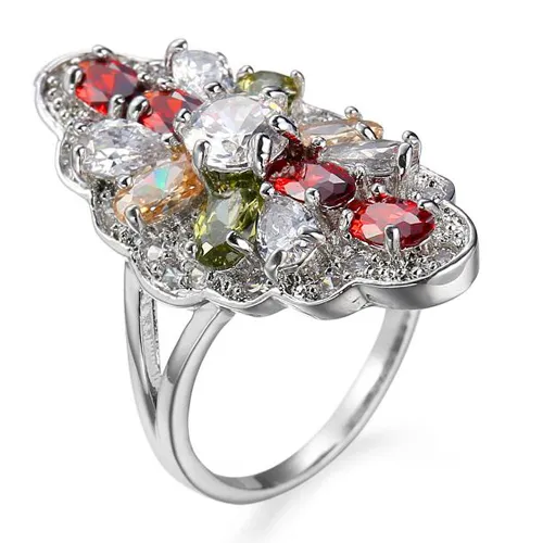 10 pezzi / lotto LuckyShine opzionale fuoco bianco cristallo multicolore zirconi cubici anelli in argento sterling 925 set regalo di vacanze di Natale per le donne