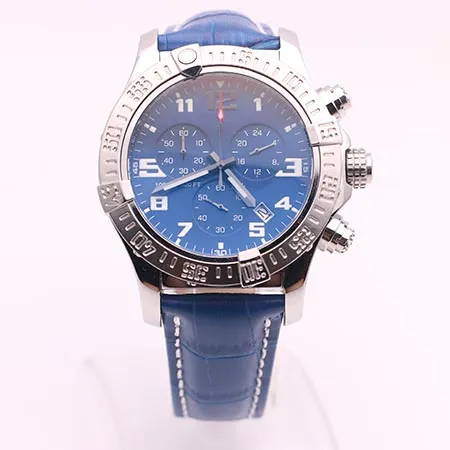 Dhgate vald butiksklockor män Seawolf Chrono Blue Dial Blue Leather Belt Watch Quartz Watch Mens Dress Watches222e