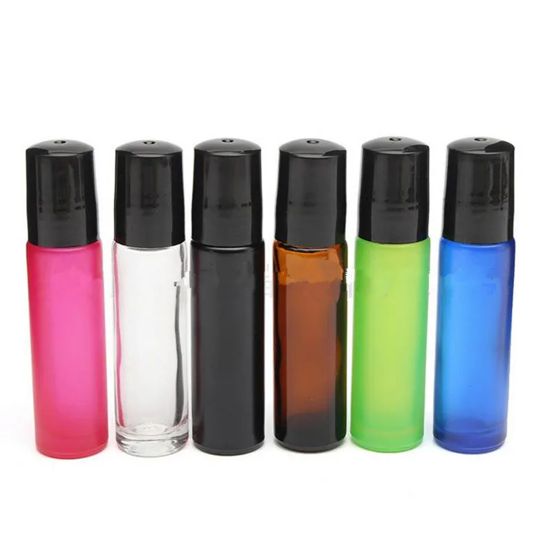 10ml 1 / 3oz THICK ROLL GLASS BOTTLE Fragrances 에센셜 오일 병 롤러 볼 / 블루 / 그린 / 핑크 / 블랙 / 앰버 혼합 F2017222