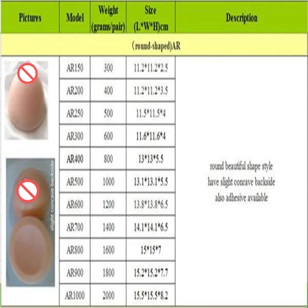 300g~1600g/pair Round Shape Realistic Silicone False breast Artificial Breasts Forms whole sale for men