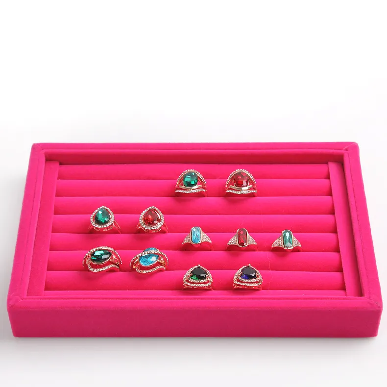 L22 5 W14 5 H3cm Whole New Gray red black color Jewelry Rings Display Show Case Organizer Tray Box250r