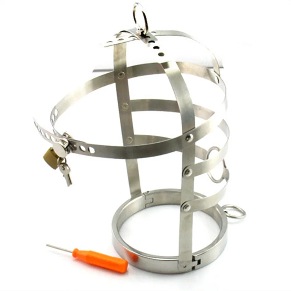 Stainless Steel Collar Hood Mask Headgear Metal Bondage Slave In Adult Game Fetish Sex Toys For Women And Men