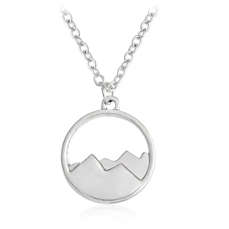2017 New Fashion Silhouette Snow Mountain Round Pendant Charm Halsband Sisters Girls Kids Family Gift EFN044-F