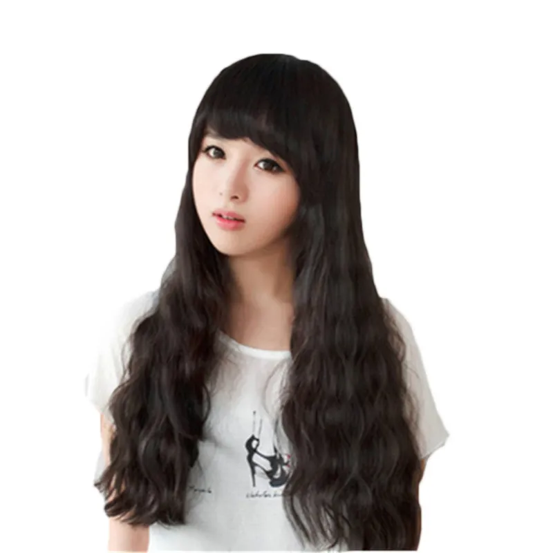 WoodFestival Burgundy Wigs With Bangs Long Wavy Corn Hair Wig Natural Heat Resistant Fiber