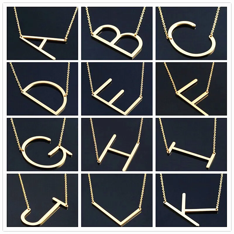 Damesmode Zijdelings Gepersonaliseerde A-Z Letter Naam Initial Gold Verzilverd Roestvrijstalen ketting Hanger voor vrouwen Beste geschenk