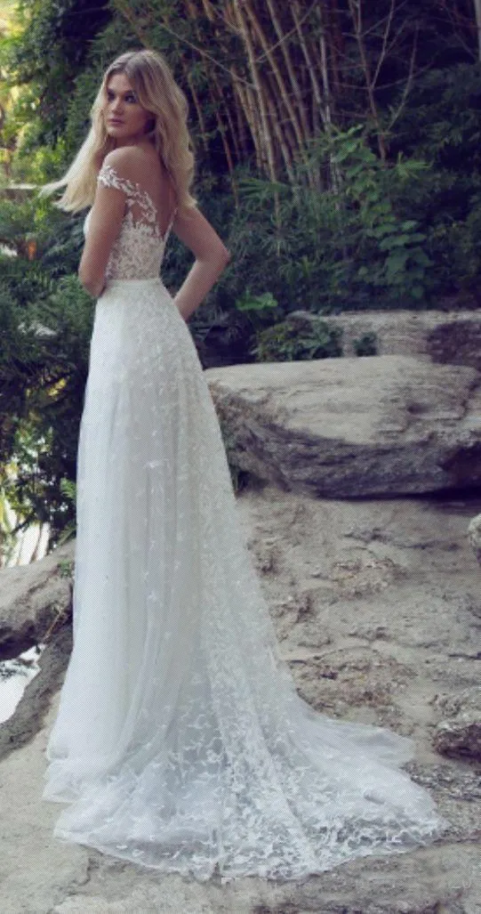 New Limor Rosen A-Line Lace Wedding Deters Ellusion Badice Side Garden Beach Boho Bridal Dresses Vestido de Novia