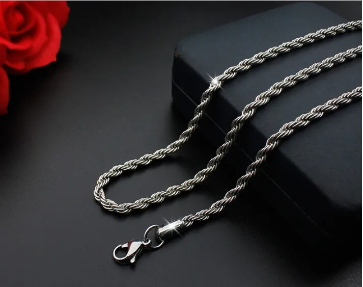 5pcs/lot Silver Color 2mm*50cm rope chain Necklace Chains stainless steel for DIY Jewelry Making Materials