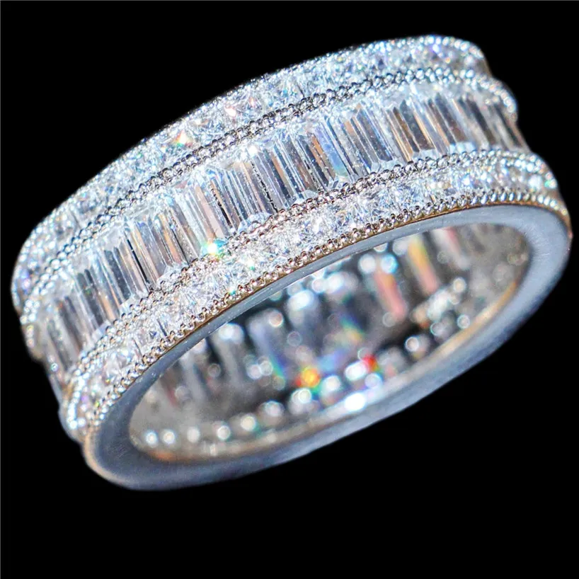 Luxe 10KT Or Blanc rempli Carré Pave réglage plein Simulé Diamant CZ Gemstone Anneaux Bijoux Cocktail Bague De Mariage Bague Pour Femmes Hommes