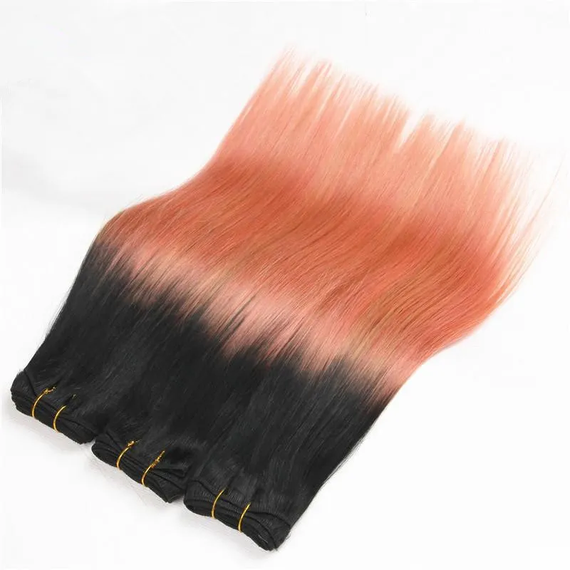 Ombre Hair Extensions Rosé goud met donkere wortels Braziliaans steil maagdelijk haar 3 stuks Zacht Braziliaans Ombre Rose goud Roze Weave5964374