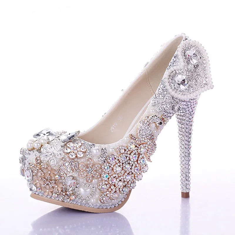 Luxury Ivory High Heels Rhinestone Platform Pumps Wedding Bridal Shoes Unique Design Lavender Dress Shoes for Party244n