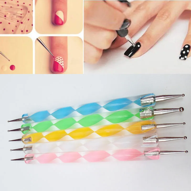 5 Colors X 2Way Dotting Pen Marbleizing Tool Nail Art Tips Dot DIY Paint Pens #R56