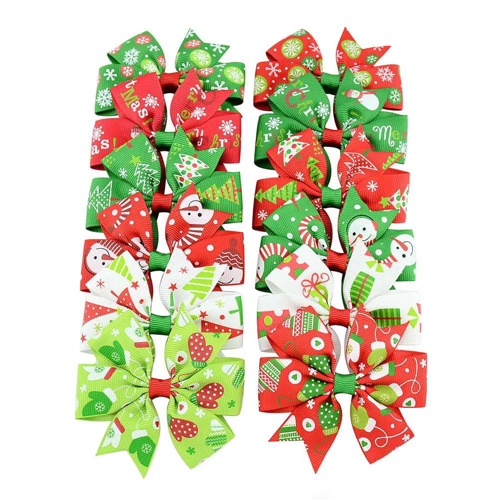 Bow girls hair pins New Christmas Style Children Hair Accessorie christmas trees snowman Boutique girls hair pins Kids Bow Clips