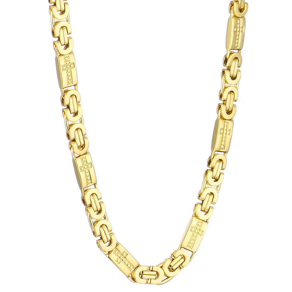 Roestvrijstalen kettinghoenketen van hoge kwaliteit Byzantine gesneden mannen sieraden goud zilveren tint 8 mm breedte 55 cm lengte 22inch244p5337614
