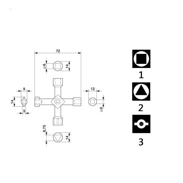 Universal Cross KEY Triângulo CHAVE para Comboio Elevador Elétrico Armário Válvula Liga Triângulo / Quadrado