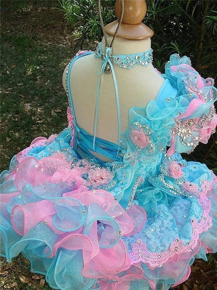 Wunderschöne Baby-Mädchen-Festzug-Cupcake-Kleider mit glitzernden Perlen und Blumen, Mini-Kurzröcke für Kleinkinder, weiche Spitze, Festzug-Dress262x