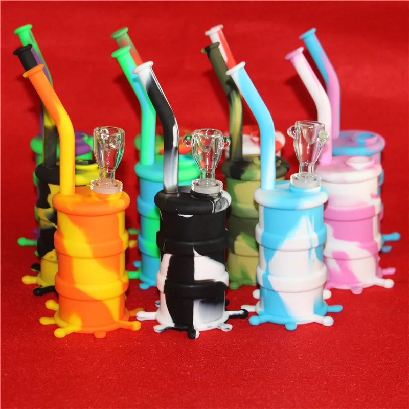Tamburo in silicone Rigs tubo dell'acqua bong in vetro bolla d'acqua sette colori piattaforma petrolifera in silicone gratuita