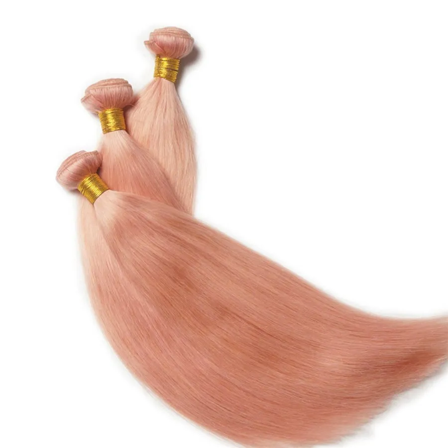 Pink Hair Bundles Rose Gold Straight Hair Wefts Brazilian Human