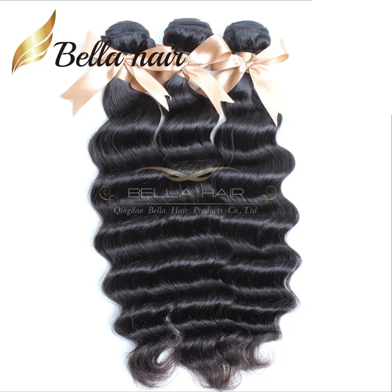 Peruanska mänskliga hårfästförlängningar Lossa Deep Wave Curl 9a Queen Weave 3 eller 4 Bundles Factory Vendor