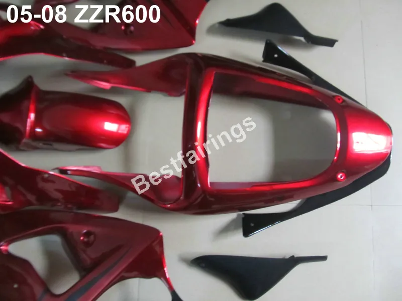 Gratis Customize Carrosserie Fairing Kit voor Kawasaki Ninja ZZR600 05 06 07 08 Wijnrood Zwart Injectie Mold Backings Set ZZX600 2005-2008 ZV19