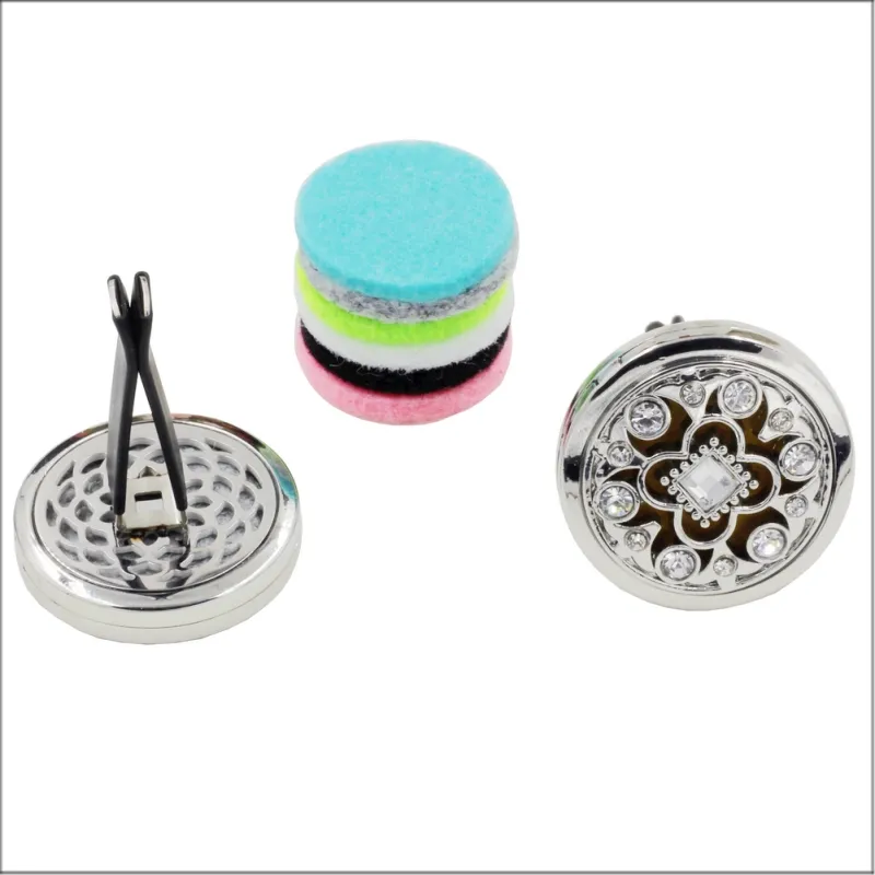 Novelty Colourful Crystal Aromatherapy Home Car Essential Oil Diffuser Locket Clip with Free Washable Felt Pads