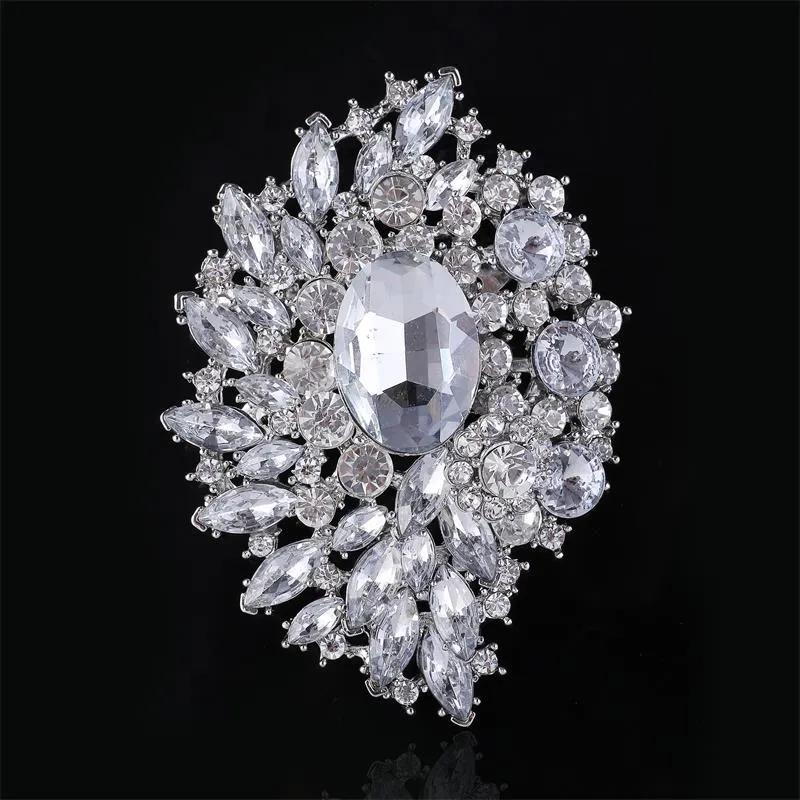 Grande spilla bouquet scintillante argento fiore all'occhiello corpetto cristallo strass fibbia fiore spilla cristallo austriaco matrimonio grande spilla gioielli