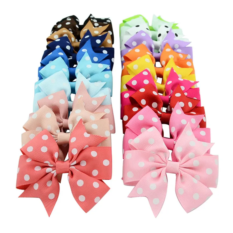 Baby Girls Hiarpins Barrettes Grosgrain Wstążka Polka kropka z klipsami do włosów