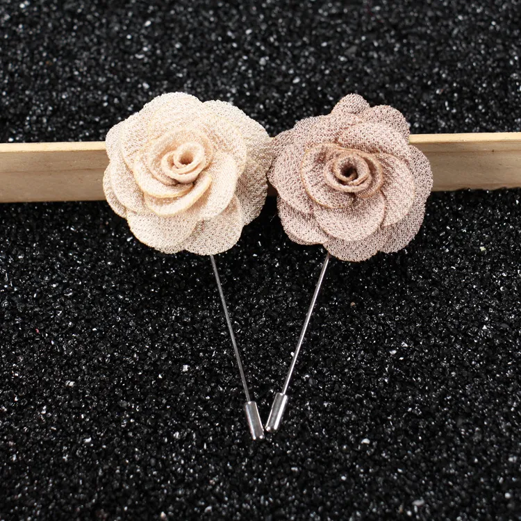 Hot Lapel Flower Man Woman Camellia Handmade Boutonniere Stick Brooch Pin Men`s Accessories 