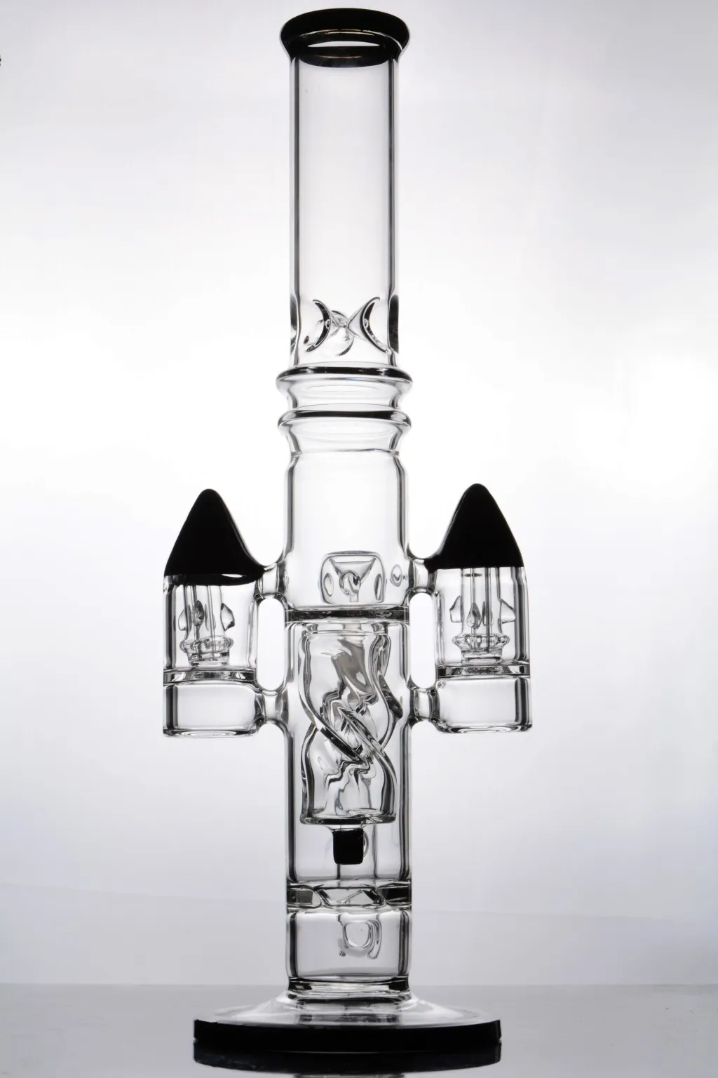 high quality 16 inches Black solid base hookahs Glass Bongs with slits rocket perc tube Water Pipe with 18 mm joint