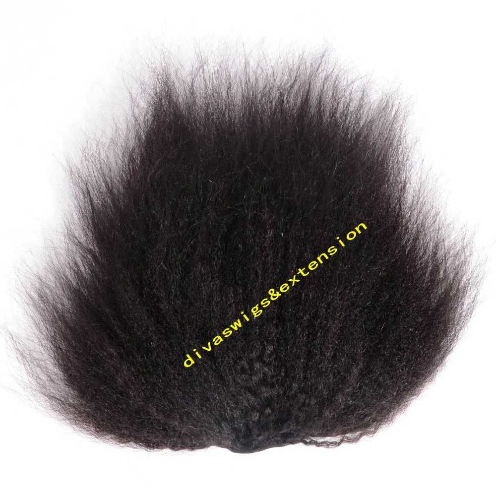 Vendita calda Capelli umani Coda di cavallo Capelli naturali donne nere, Kinky Straight Italian Yaki Straight Coulisse Coda di cavallo Estensioni nero naturale